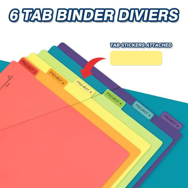 Alt view image 3 of 7 - 6-Tab Plastic Binder Dividers, 2 Pockets, Primary Colors, 6 Sets Made of PP Plastic, Fit for 3-Ring Binders, 2 Pockets, Letter Size, Provide Colorful Label Sitckers