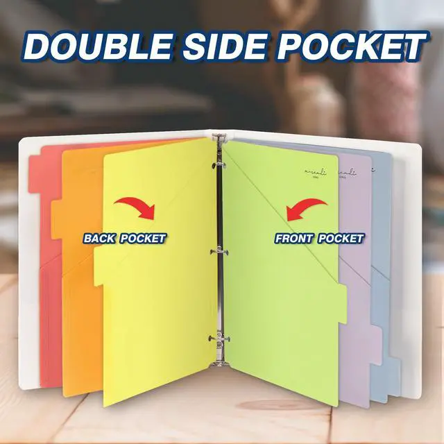 Alt view image 4 of 7 - 6-Tab Plastic Binder Dividers, 2 Pockets, Primary Colors, 6 Sets Made of PP Plastic, Fit for 3-Ring Binders, 2 Pockets, Letter Size, Provide Colorful Label Sitckers