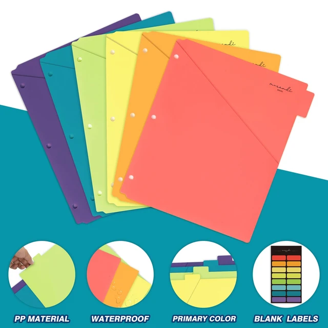 Alt view image 5 of 7 - 6-Tab Plastic Binder Dividers, 2 Pockets, Primary Colors, 6 Sets Made of PP Plastic, Fit for 3-Ring Binders, 2 Pockets, Letter Size, Provide Colorful Label Sitckers