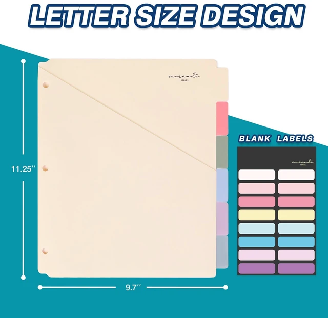 Alt view image 2 of 7 - 6-Tab Plastic Binder Dividers, 2 Pockets, Pastel Colors, 4 Sets Made of PP Plastic, Fit for 3-Ring Binders, 2 Pockets, Letter Size, Provide Colorful Label Sitckers
