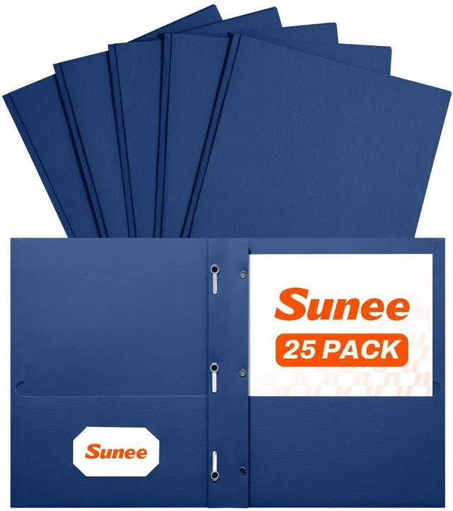 Main image of Folders with Prongs, 25 Pack 3 Prong Folders with 3 Metal Prong Fastener Clips, 2 Pocket, Fit Letter Size Paper, Paper Folders for School Office Home Business, Navy Blue