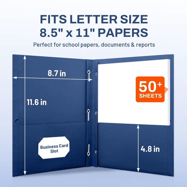 Alt view image 2 of 6 - Folders with Prongs, 25 Pack 3 Prong Folders with 3 Metal Prong Fastener Clips, 2 Pocket, Fit Letter Size Paper, Paper Folders for School Office Home Business, Navy Blue