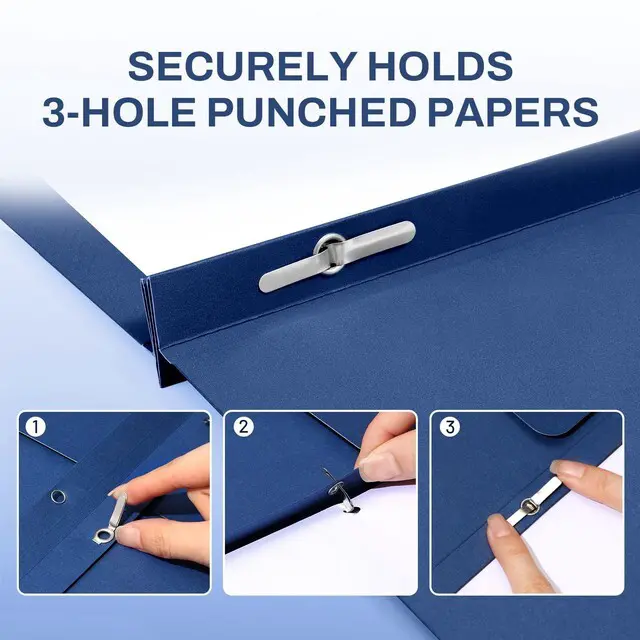 Alt view image 3 of 6 - Folders with Prongs, 25 Pack 3 Prong Folders with 3 Metal Prong Fastener Clips, 2 Pocket, Fit Letter Size Paper, Paper Folders for School Office Home Business, Navy Blue