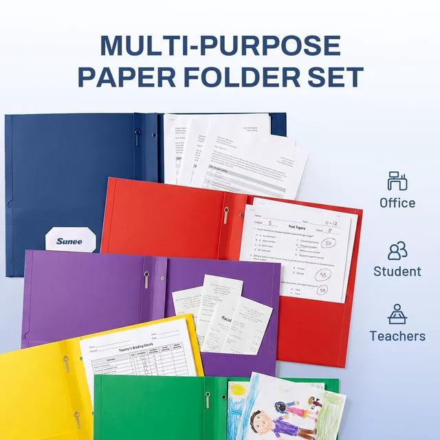 Alt view image 5 of 6 - Folders with Prongs, 25 Pack 3 Prong Folders with 3 Metal Prong Fastener Clips, 2 Pocket, Fit Letter Size Paper, Paper Folders for School Office Home Business, Navy Blue
