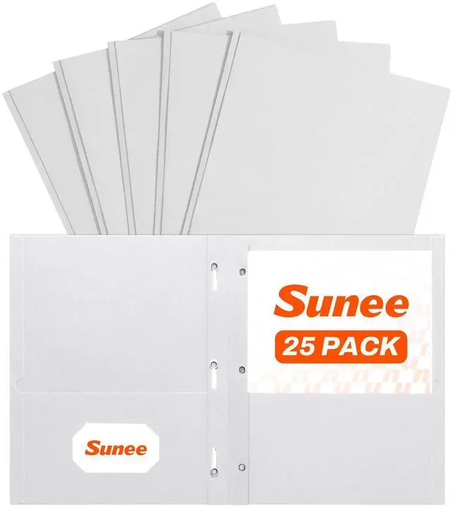 Main image of Folders with Prongs, 25 Pack 3 Prong Folders with 3 Metal Prong Fastener Clips, 2 Pocket, Fit Letter Size Paper, Paper Folders for School Office Home Business, White