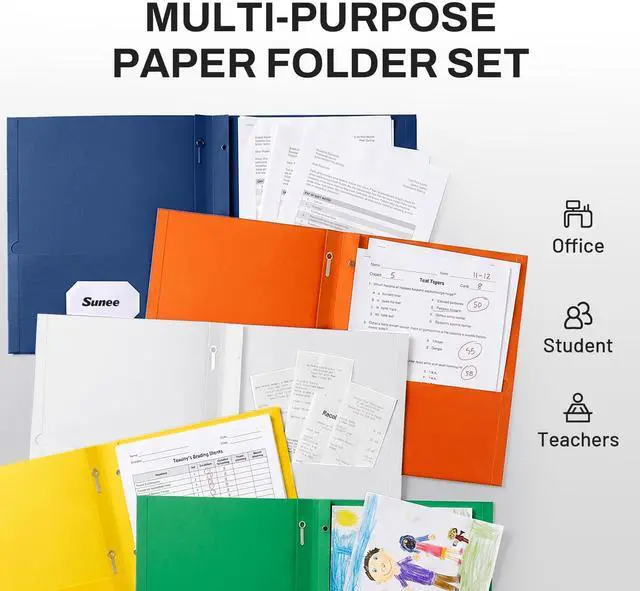 Alt view image 5 of 6 - Folders with Prongs, 25 Pack 3 Prong Folders with 3 Metal Prong Fastener Clips, 2 Pocket, Fit Letter Size Paper, Paper Folders for School Office Home Business, White