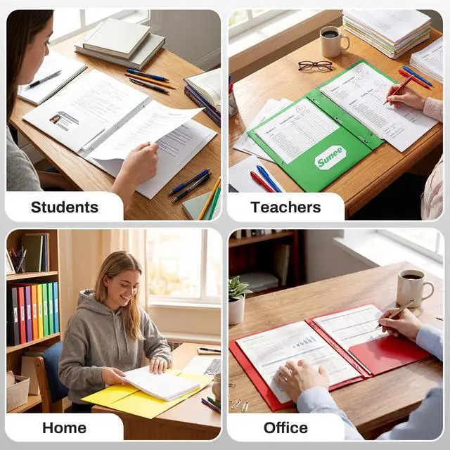 Alt view image 6 of 6 - Folders with Prongs, 25 Pack 3 Prong Folders with 3 Metal Prong Fastener Clips, 2 Pocket, Fit Letter Size Paper, Paper Folders for School Office Home Business, White