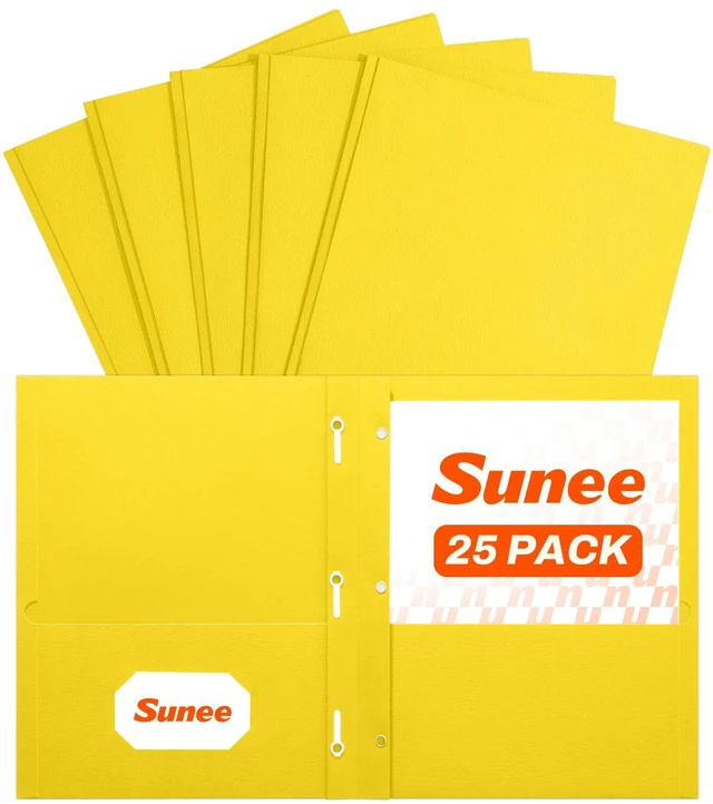 Main image of 2 Pocket Folders with Prongs (25 Pack, Yellow), Paper Folders with 2 Pockets and 3 Prongs Fit Letter Size Paper, Folders with Prongs for School Office Home Business