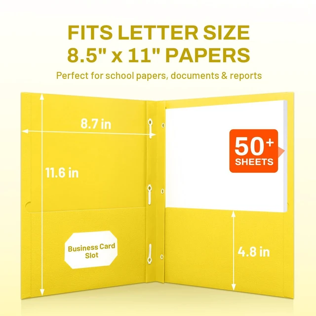 Alt view image 2 of 7 - 2 Pocket Folders with Prongs (25 Pack, Yellow), Paper Folders with 2 Pockets and 3 Prongs Fit Letter Size Paper, Folders with Prongs for School Office Home Business