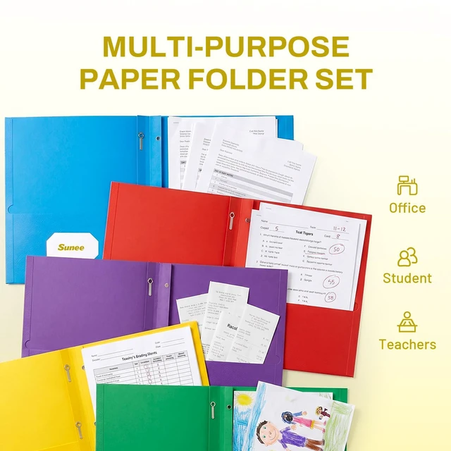 Alt view image 5 of 7 - 2 Pocket Folders with Prongs (25 Pack, Yellow), Paper Folders with 2 Pockets and 3 Prongs Fit Letter Size Paper, Folders with Prongs for School Office Home Business
