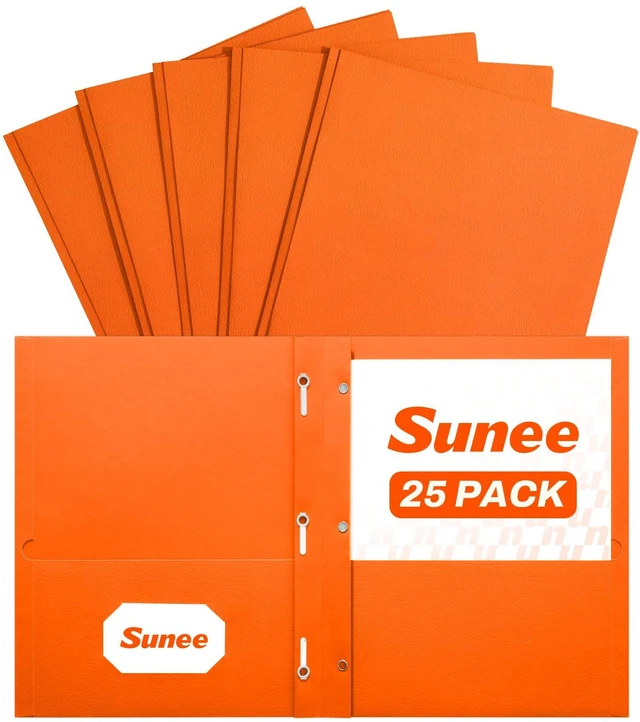 Main image of Folders with Prongs, 25 Pack 3 Prong Folders with 3 Metal Prong Fastener Clips, 2 Pocket, Fit Letter Size Paper, Paper Folders for School Office Home Business, Orange