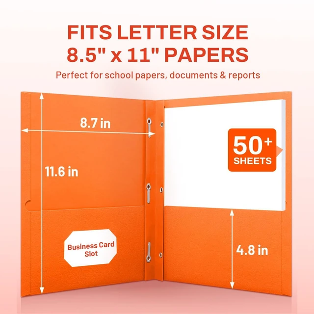 Alt view image 2 of 6 - Folders with Prongs, 25 Pack 3 Prong Folders with 3 Metal Prong Fastener Clips, 2 Pocket, Fit Letter Size Paper, Paper Folders for School Office Home Business, Orange
