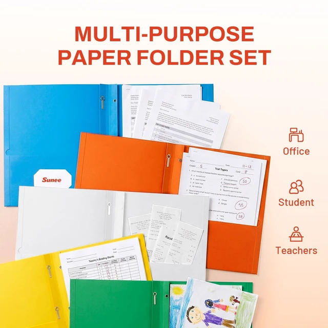 Alt view image 5 of 6 - Folders with Prongs, 25 Pack 3 Prong Folders with 3 Metal Prong Fastener Clips, 2 Pocket, Fit Letter Size Paper, Paper Folders for School Office Home Business, Orange