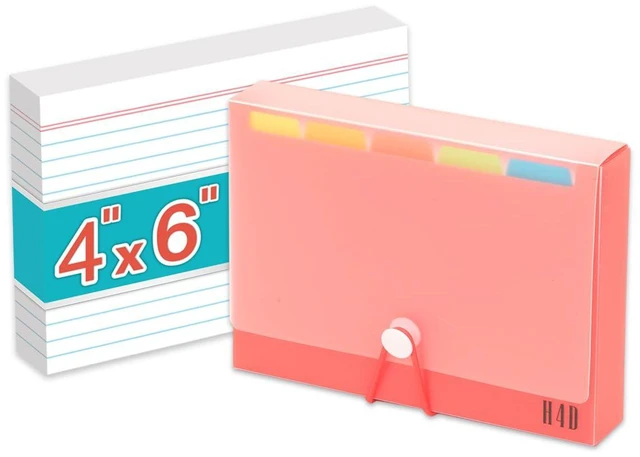 Main image of 4x6 Index Card Case with 100 Ruled Index Cards and Dividers, Red Plastic Case, Heavyweight Index Cards, Colored Dividers