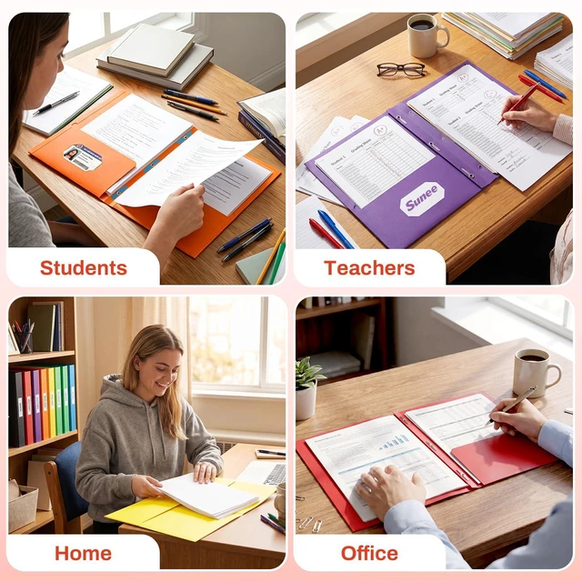Alt view image 6 of 6 - Folders with Prongs, 25 Pack 3 Prong Folders with 3 Metal Prong Fastener Clips, 2 Pocket, Fit Letter Size Paper, Paper Folders for School Office Home Business, Orange