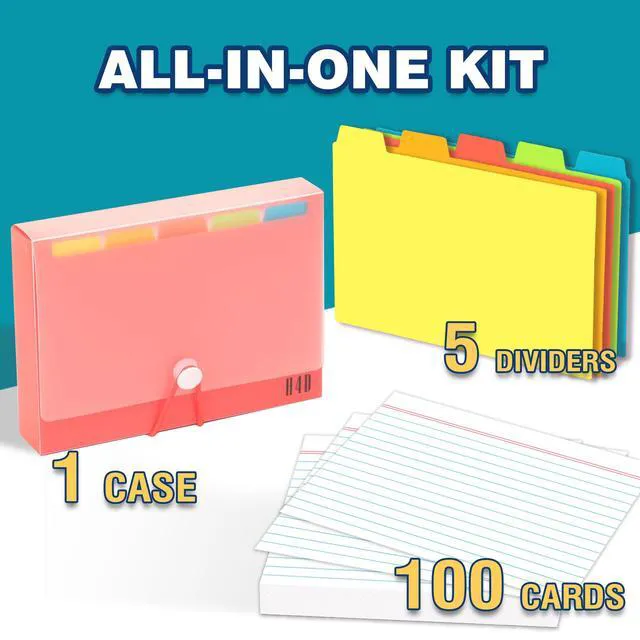 Alt view image 2 of 7 - 4x6 Index Card Case with 100 Ruled Index Cards and Dividers, Red Plastic Case, Heavyweight Index Cards, Colored Dividers