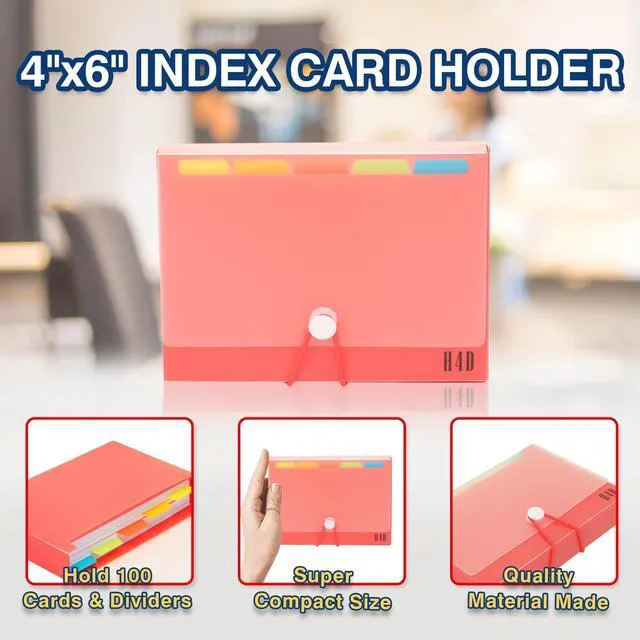 Alt view image 3 of 7 - 4x6 Index Card Case with 100 Ruled Index Cards and Dividers, Red Plastic Case, Heavyweight Index Cards, Colored Dividers