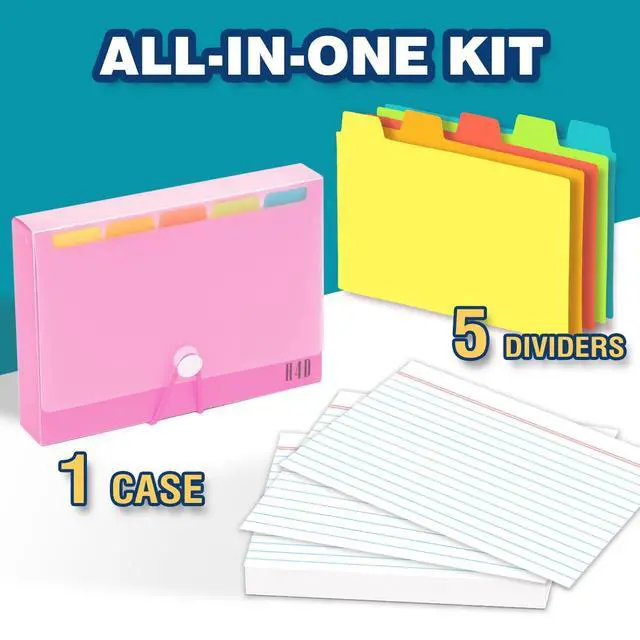 Alt view image 2 of 7 - 4x6 Index Card Case with 100 Ruled Index Cards and Dividers, Pink Plastic Case, Heavyweight Index Cards, Colored Dividers