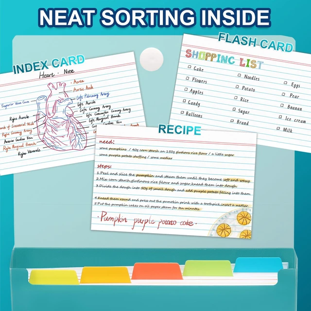 Alt view image 6 of 7 - 4x6 Index Card Case with 100 Heavyweight Ruled Index Cards and Dividers, Teal