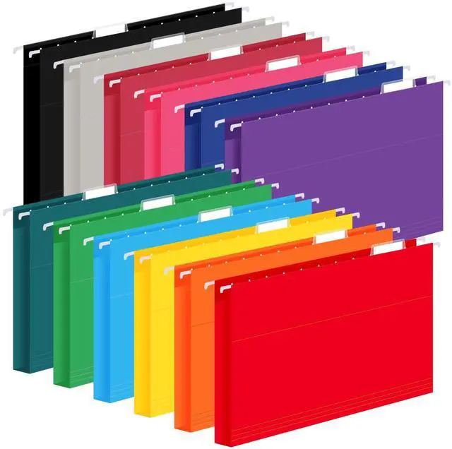 Main image of 24 Pack Hanging File Folders, Letter Size with 1/5-Cut Adjustable Tabs, 12 Selected Color - File Folder Organizer for Filing Cabinet Office Home, Designed for Bulky Files, Medical Charts