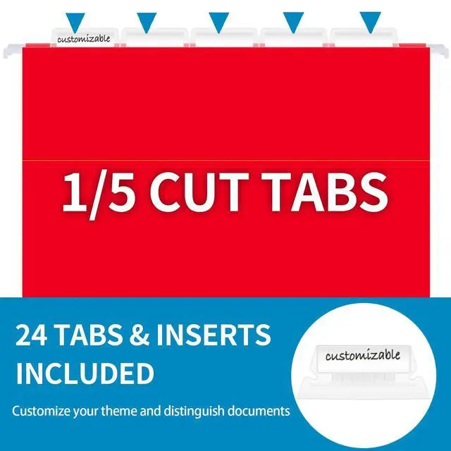 Alt view image 2 of 7 - 24 Pack Hanging File Folders, Letter Size with 1/5-Cut Adjustable Tabs, 12 Selected Color - File Folder Organizer for Filing Cabinet Office Home, Designed for Bulky Files, Medical Charts