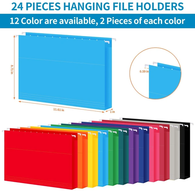 Alt view image 3 of 7 - 24 Pack Hanging File Folders, Letter Size with 1/5-Cut Adjustable Tabs, 12 Selected Color - File Folder Organizer for Filing Cabinet Office Home, Designed for Bulky Files, Medical Charts