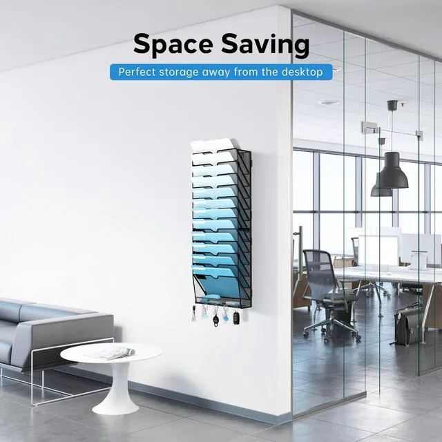 Alt view image 6 of 7 - 13-Tier Hanging Wall File Organizer with Hooks, 2 Pack Mesh Wall File Holder, Mail Organizer Wall Mounted for Papers, Documents, Folders and Magazines in Home Office, Classroom