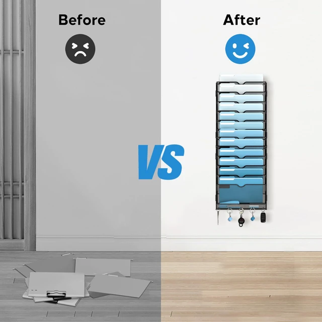 Alt view image 7 of 7 - 13-Tier Hanging Wall File Organizer with Hooks, 2 Pack Mesh Wall File Holder, Mail Organizer Wall Mounted for Papers, Documents, Folders and Magazines in Home Office, Classroom