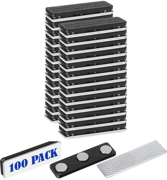 Main image of 100 Magnetic Badge Holders for Clothes, Uniforms, Shirts, Craft, Name Tags Magnets with Adhesive Backing for Students, Visitors, Schoolchildren - Office, Classroom, Conferences, Exhibitions, Meetings