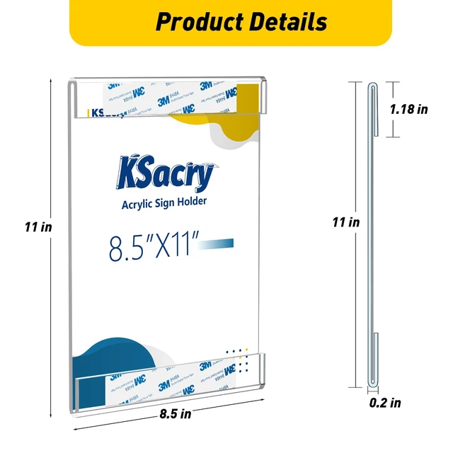 Alt view image 6 of 7 - 12 Pcs Acrylic Sign Holder 8.5 x 11, Vertical Wall Mount Sign Holders Clear Plastic Frames Paper Display Sign Holders for Office, Home, Store, Restaurant - No Drilling