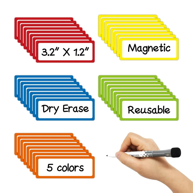 Alt view image 2 of 7 - Colored Border Dry Erase Magnetic Labels 3.1x1.2 Inch, Reusable Magnetic Dry Erase Labels for Classroom Office WhiteboardsPack of 40