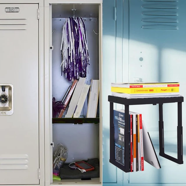 Alt view image 6 of 7 - Adjustable Locker Shelf Organizer Back to School Essentials Locker Organizer for Girls & Boys Expandable Height & Width, Stackable, Durable Fits Most Standard Lockers, Black, Pack of 2