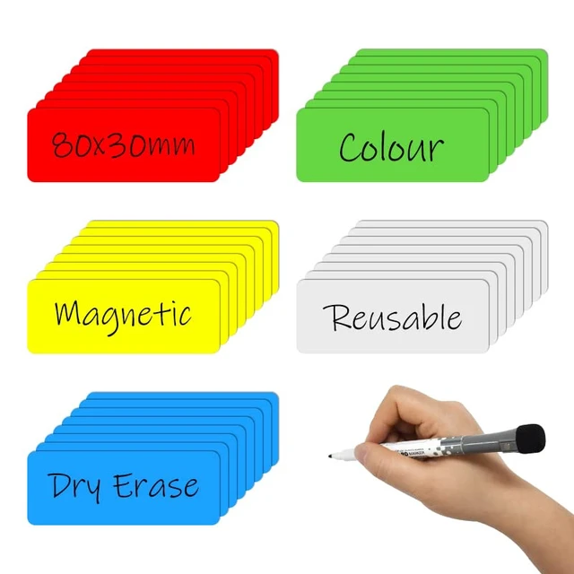 Alt view image 2 of 7 - Dry Erase Magnetic Labels 3.1x1.2 Inch, Reusable Magnetic Labels for Whiteboards Locker School Classroom Office Home,Pack of 40