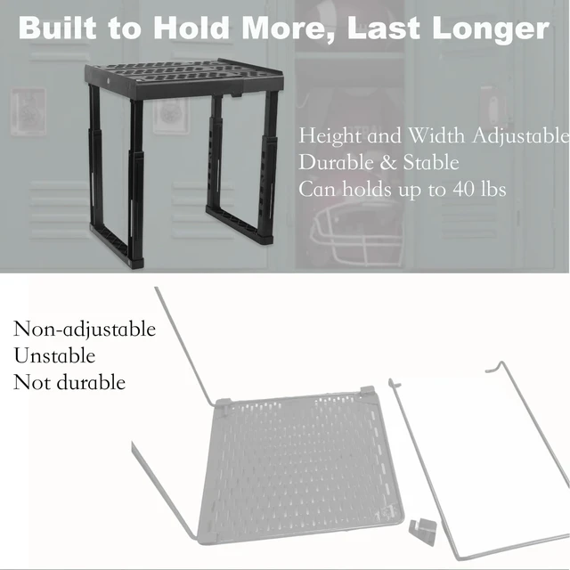 Alt view image 7 of 7 - Adjustable Locker Shelf Organizer Back to School Essentials Locker Organizer for Girls & Boys Expandable Height & Width, Stackable, Durable Fits Most Standard Lockers, Black, Pack of 2