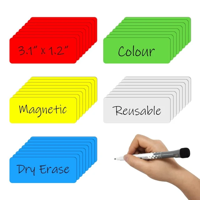 Alt view image 5 of 7 - Dry Erase Magnetic Labels 3.1x1.2 Inch, Reusable Magnetic Labels for Whiteboards Locker School Classroom Office Home,Pack of 40