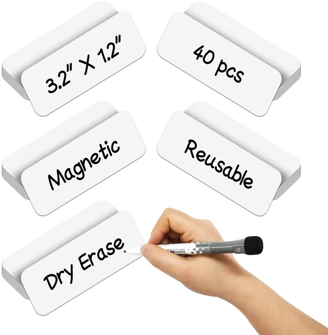 Main image of Dry Erase Magnetic Labels 3.1x1.2 Inch White, Reusable Magnetic Dry Erase Labels for Classroom Office WhiteboardsPack of 40