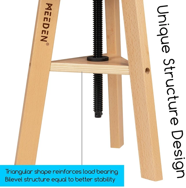 Alt view image 5 of 6 - Artist Wooden Drafting Stool Adjustable Height Art Stool for Studio Up to 220 Lbs, German Beech Wood Drafting Chair, Perfect for Artists Studio, Home Use, Kitchen, Bar Stool, Natural