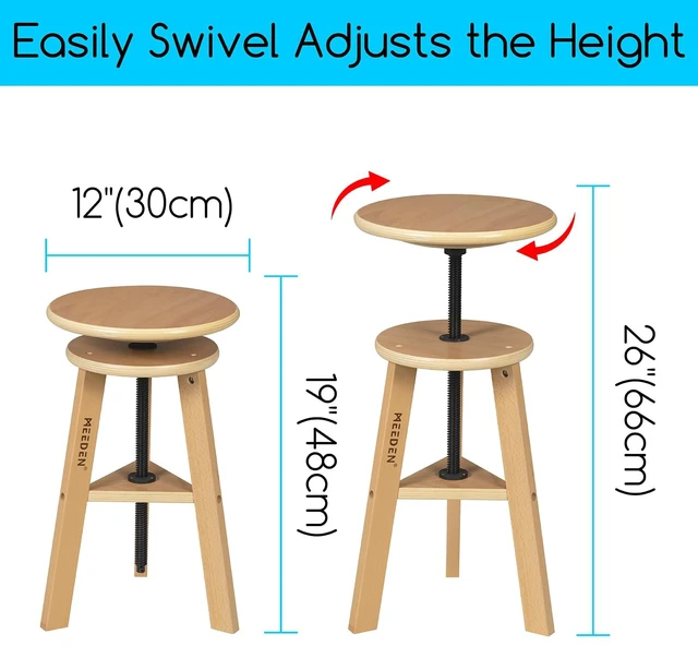Alt view image 3 of 6 - Artist Wooden Drafting Stool Adjustable Height Art Stool for Studio Up to 220 Lbs, German Beech Wood Drafting Chair, Perfect for Artists Studio, Home Use, Kitchen, Bar Stool, Natural