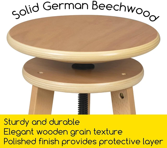 Alt view image 4 of 6 - Artist Wooden Drafting Stool Adjustable Height Art Stool for Studio Up to 220 Lbs, German Beech Wood Drafting Chair, Perfect for Artists Studio, Home Use, Kitchen, Bar Stool, Natural