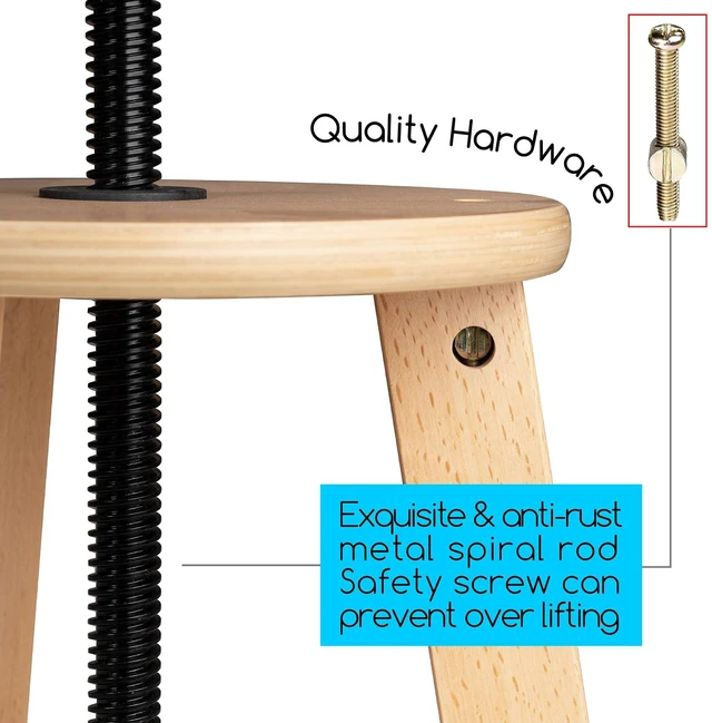 Alt view image 6 of 6 - Artist Wooden Drafting Stool Adjustable Height Art Stool for Studio Up to 220 Lbs, German Beech Wood Drafting Chair, Perfect for Artists Studio, Home Use, Kitchen, Bar Stool, Natural