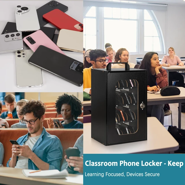 Alt view image 5 of 7 - Wooden Phone Lock Box, Cell Phone Locker with 36 Adjustable Dividers Phone Storage Cabinet with Security Lock & Handle, Desktop Phone Organizer for Classroom, Office & Repair Shops