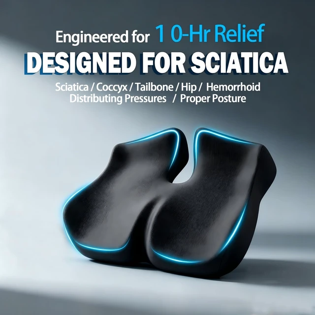 Alt view image 2 of 7 - Extra Large Seat Cushion for Sciatica & Tailbone Pain Pressure Relief Coccyx Cushion for Office Chair, Car Seat, Wheelchair, and Long Sitting Sciatica Pain Relief Pillow