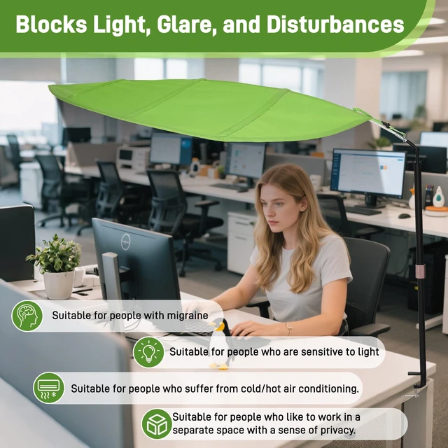 Alt view image 2 of 7 - Green Office Cubicle and Desk Shade for Cubicle to Block Light Ideal for Light Sensitive Workers,Adjustable,UV-Resistant-Blocks Overhead Light,Glare and AC Airflow