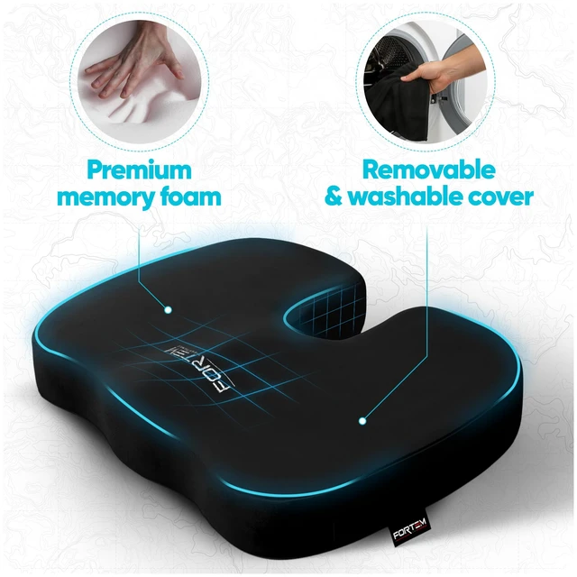 Alt view image 3 of 7 - Seat Cushion, Office Chair Cushion for Tailbone Sciatica Pain Relief Memory Foam Pillow for Car Ergonomic Design Washable Cover Non Slip Black