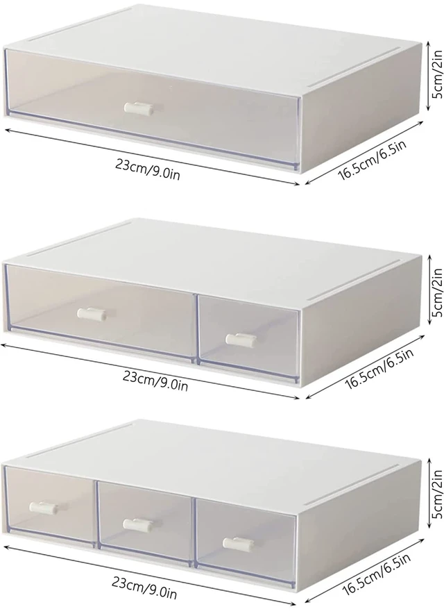 Alt view image 2 of 7 - Desk Organizer-3 Tier Stackable Storage Drawers with 6 Compartments White Compact Desk Storage Drawers Great for Makeup Storage Bathroom Organization Accessories Etc (White)