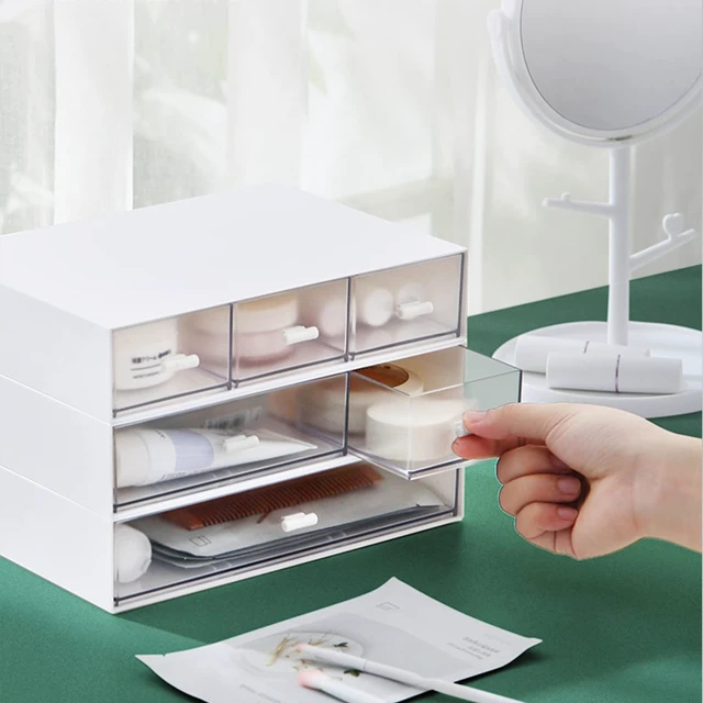 Alt view image 5 of 7 - Desk Organizer-3 Tier Stackable Storage Drawers with 6 Compartments White Compact Desk Storage Drawers Great for Makeup Storage Bathroom Organization Accessories Etc (White)