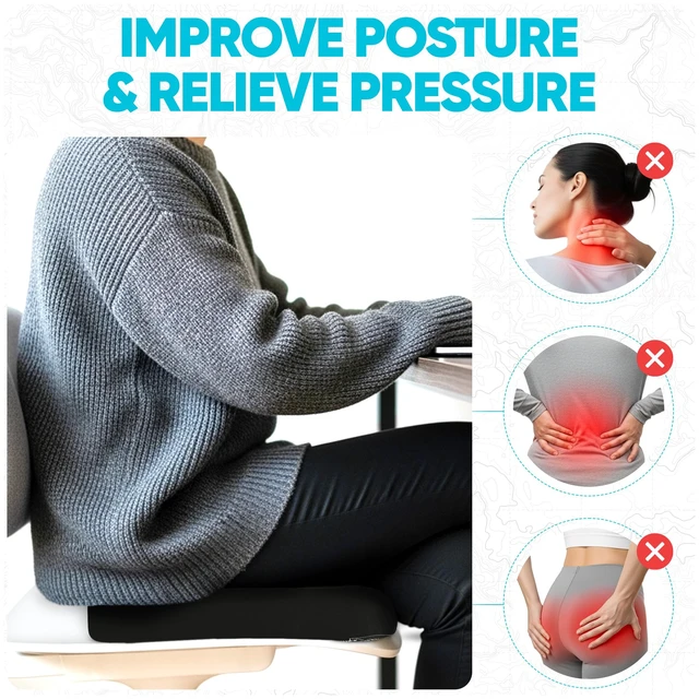 Alt view image 6 of 7 - Seat Cushion, Office Chair Cushion for Tailbone Sciatica Pain Relief Memory Foam Pillow for Car Ergonomic Design Washable Cover Non Slip Black