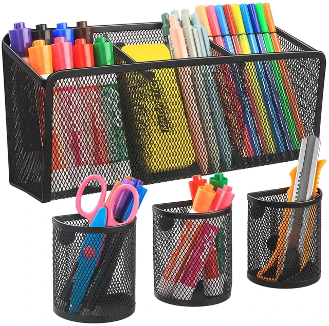 Main image of Magnetic Pen Holder, Metal Storage Basket with Strong Magnets Organizer for Whiteboard Refrigerator Locker Accessories Teacher Must Haves Classroom Organization