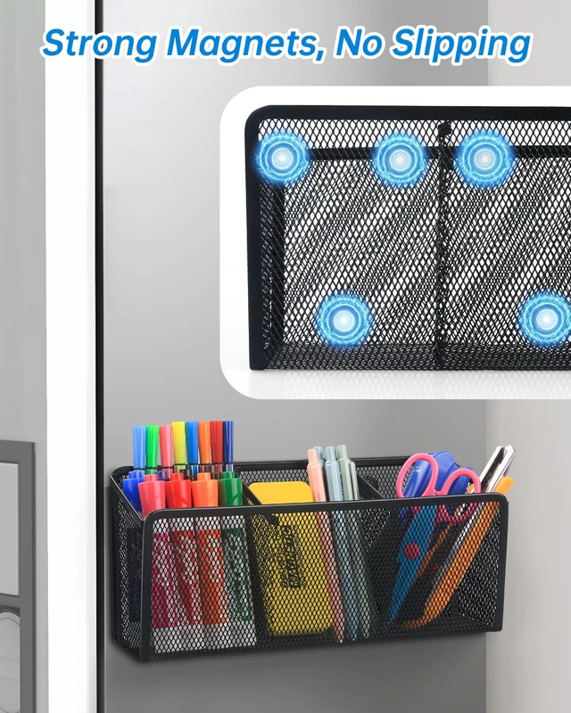 Alt view image 2 of 7 - Magnetic Pen Holder, Metal Storage Basket with Strong Magnets Organizer for Whiteboard Refrigerator Locker Accessories Teacher Must Haves Classroom Organization