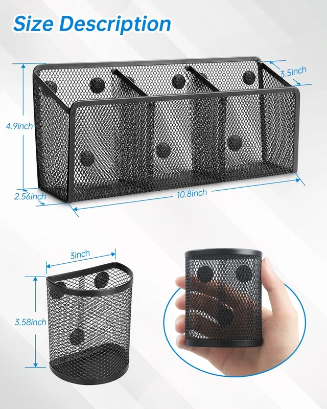 Alt view image 3 of 7 - Magnetic Pen Holder, Metal Storage Basket with Strong Magnets Organizer for Whiteboard Refrigerator Locker Accessories Teacher Must Haves Classroom Organization